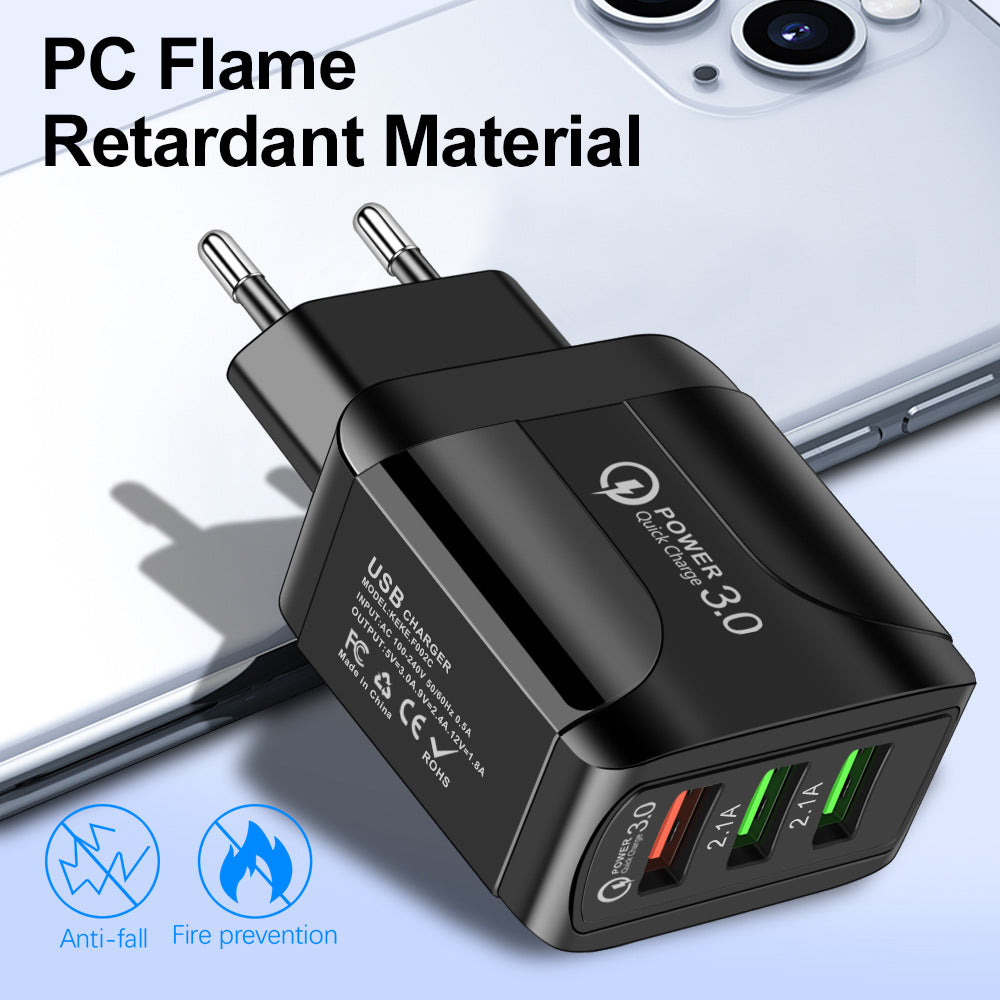 Fast Charge Mobile Phone Charger 3USB Smart European Standard American Standard British Standard 5V9V12V Multiport Travel Charger