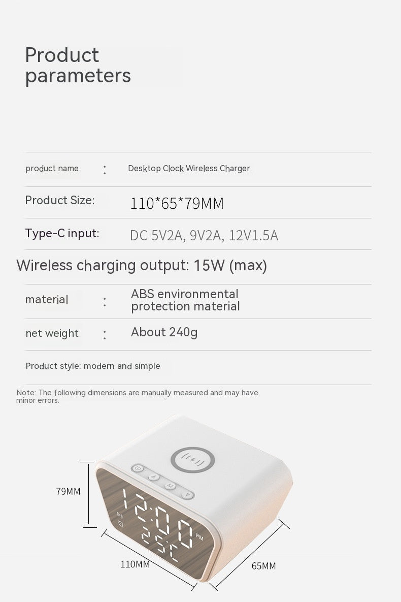 2-in-1 Wireless Charging Temperature Clock