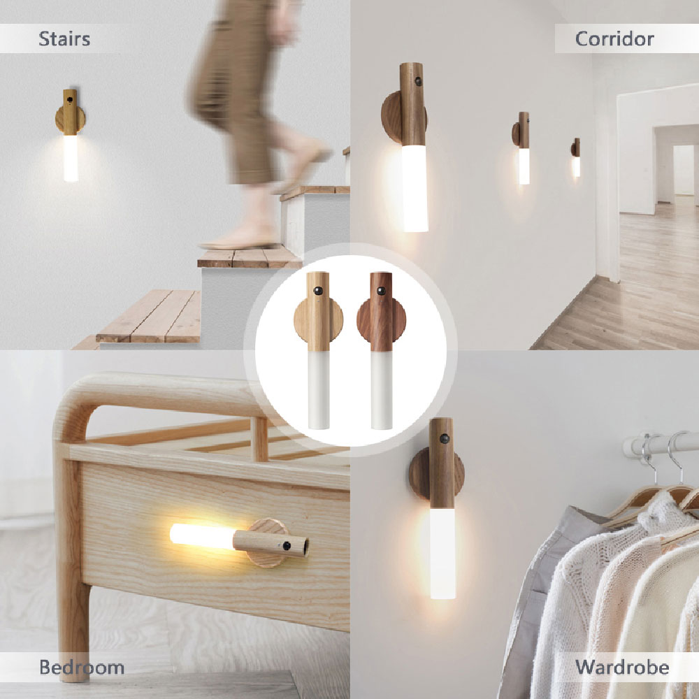 Magnetic Wood Motion Sensor Wall Light