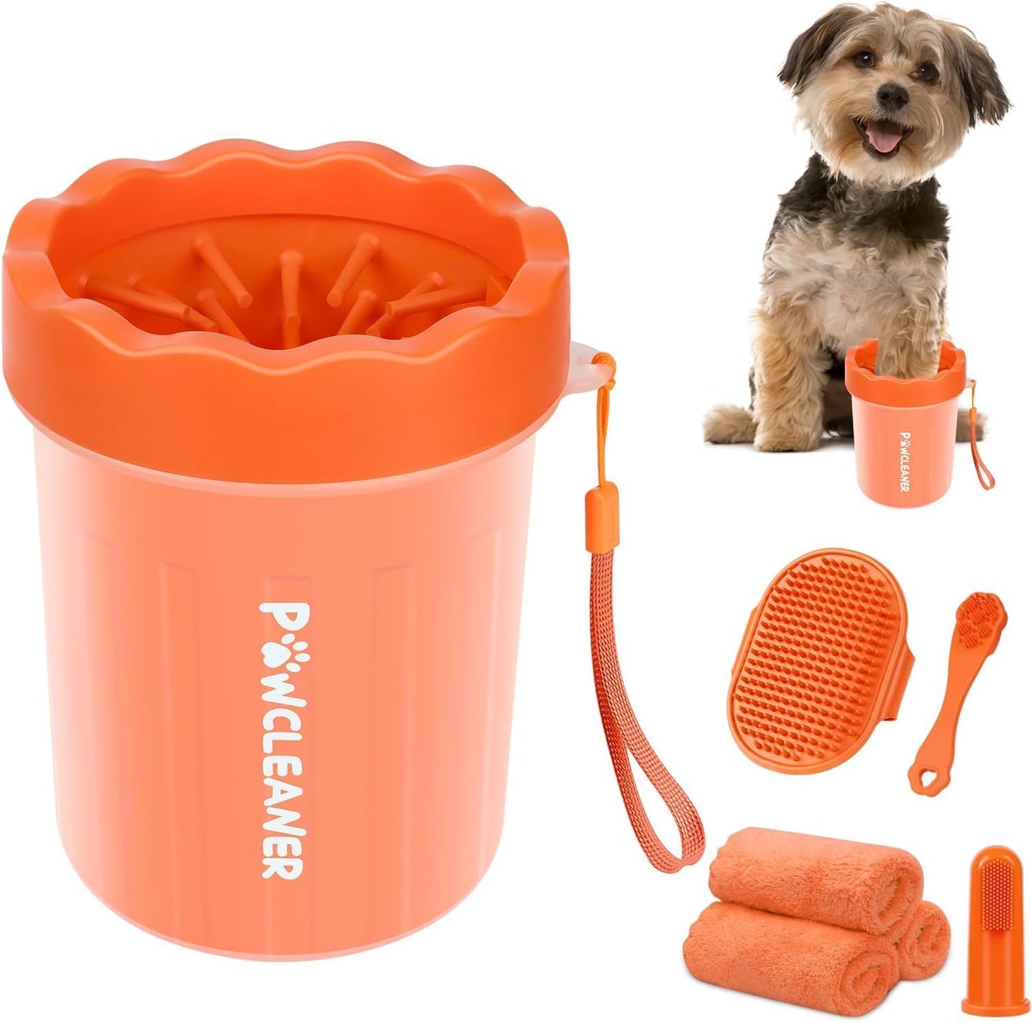 Professional 7 in 1 Dog Paw Cleaner for Dogs & Cats - Includes 1 Portable Paw Washer, 1 Bath Brush, 2 Dog Toothbrushes and 3 Absorbent Towels Note: Fits Paws 1.5 to 2.5 Inches Wide (Medium, Blue)