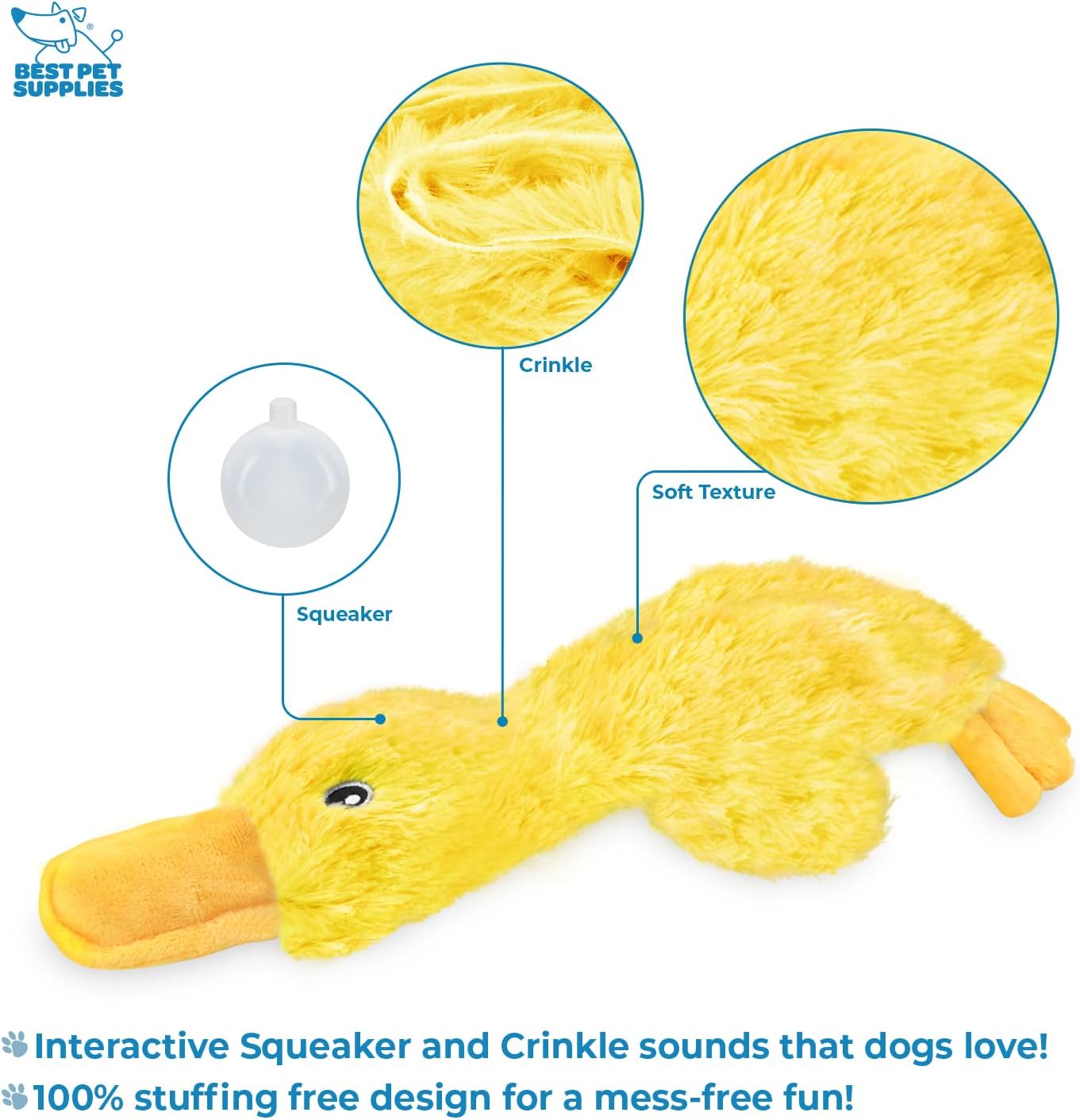 Interactive Squeaky Dog Chew Toy, Ideal Dog Toys for Chewers, Small, Medium & Large Dogs, and Fetch Lovers - Crinkle Duck (Yellow), Large