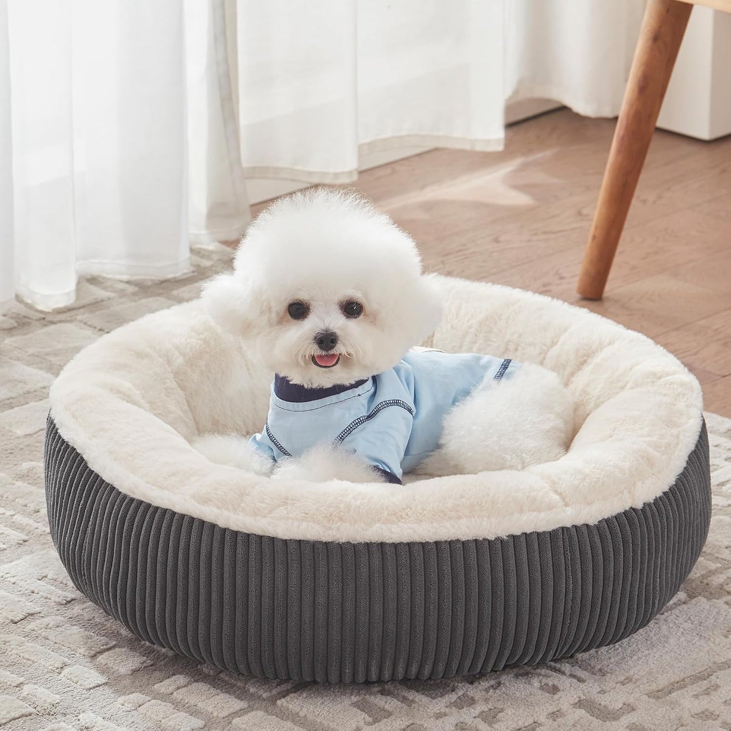 36 Inches Donut Dog Bed for Large Dogs - Calming round Pet Bed with Removable&Washable Cover, Plush Faux Fur & Corduroy, Fits Pets up to 80 Lbs(Dark Grey, Large)