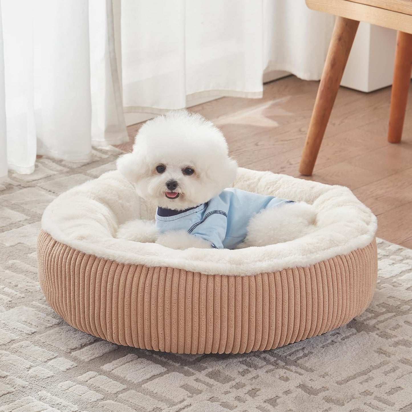 36 Inches Donut Dog Bed for Large Dogs - Calming round Pet Bed with Removable&Washable Cover, Plush Faux Fur & Corduroy, Fits Pets up to 80 Lbs(Dark Grey, Large)