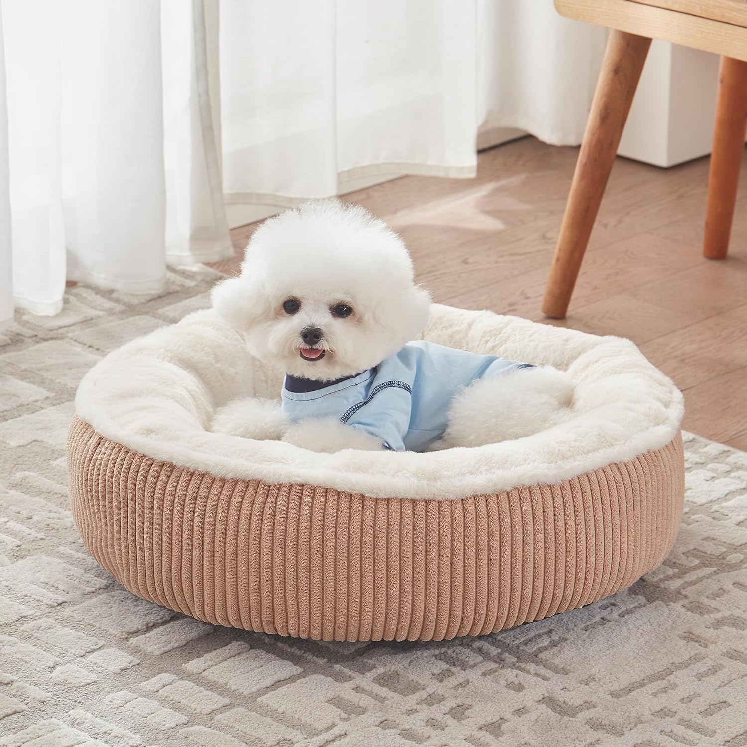 36 Inches Donut Dog Bed for Large Dogs - Calming round Pet Bed with Removable&Washable Cover, Plush Faux Fur & Corduroy, Fits Pets up to 80 Lbs(Dark Grey, Large)